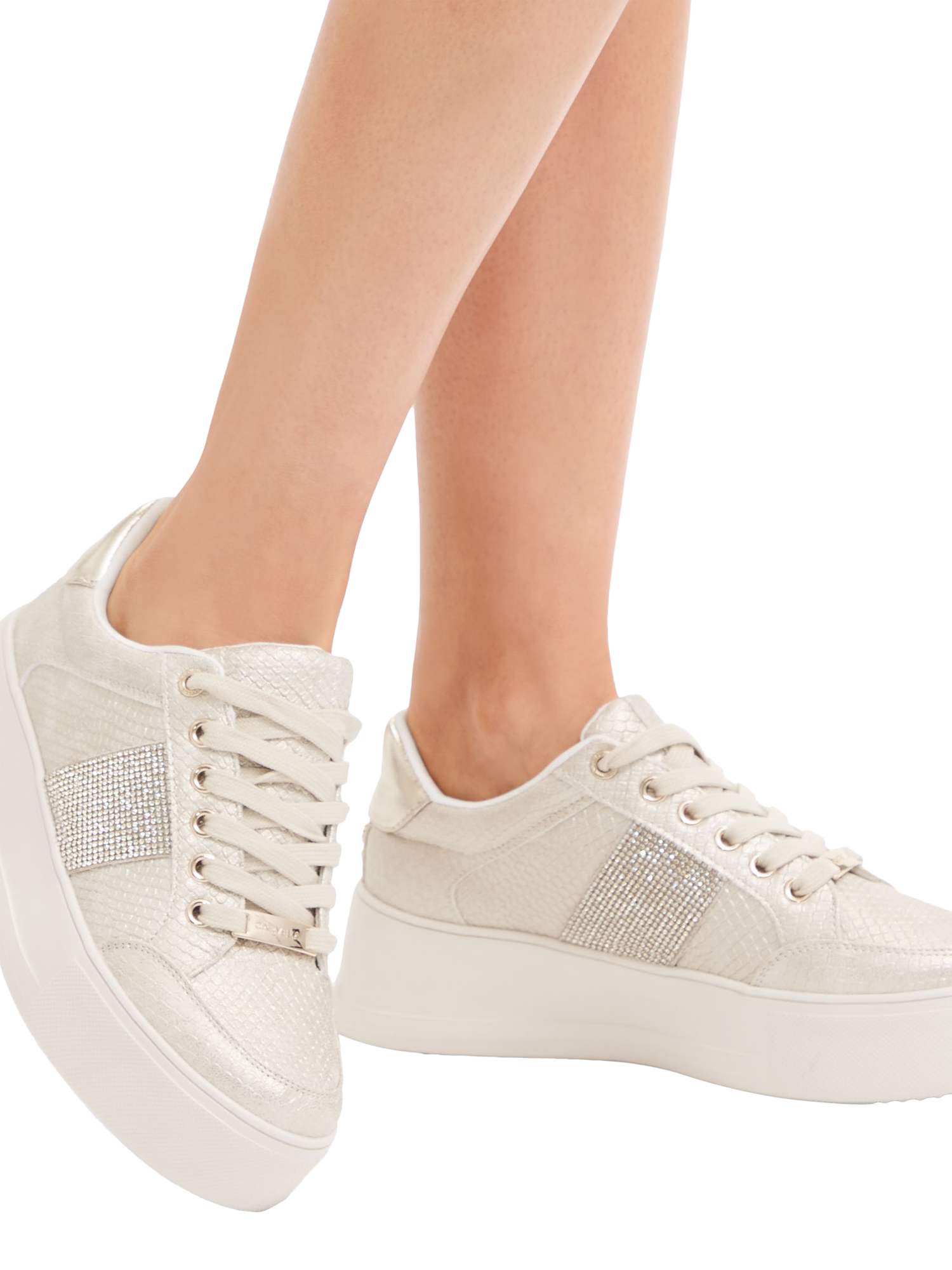 Product image 2 of 5, which shows Carvela Jive Lace-Up Metallic Trainers, Gold, 2