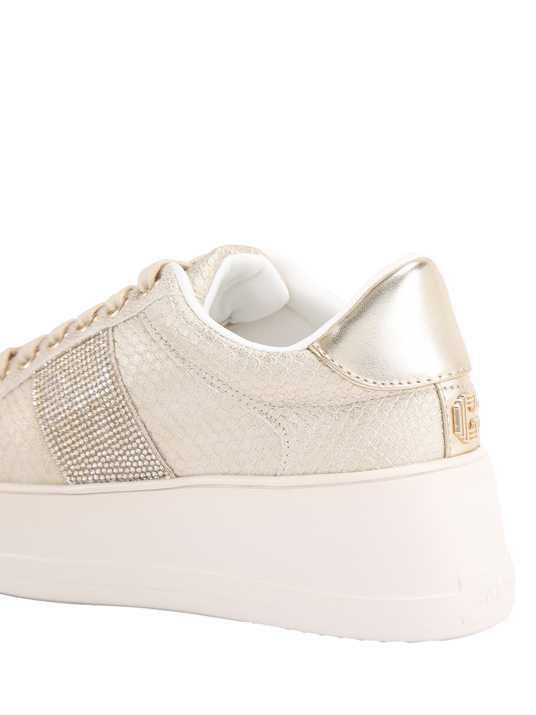 Product image 4 of 5, which shows Carvela Jive Lace-Up Metallic Trainers, Gold, 2