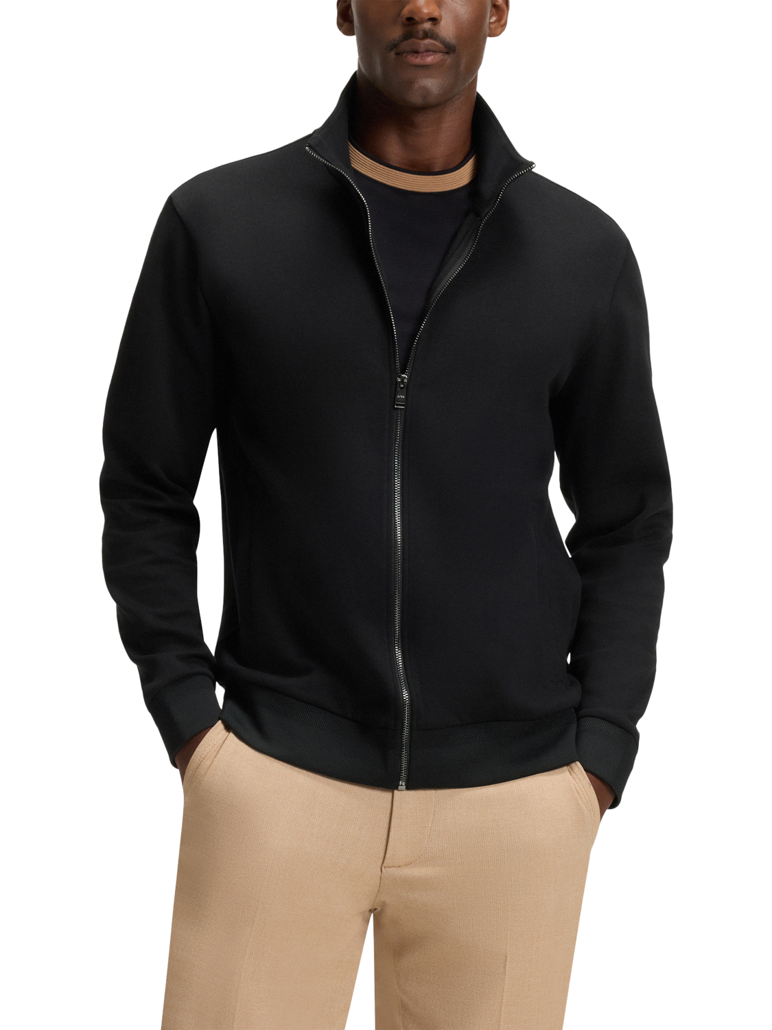 Product image 1 of 5, which shows HUGO BOSS BOSS Shepherd Zip Front Cotton Blend Sweatshirt, Black, 4XL