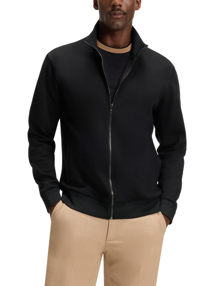 HUGO BOSS BOSS Shepherd Zip Front Cotton Blend Sweatshirt, Black