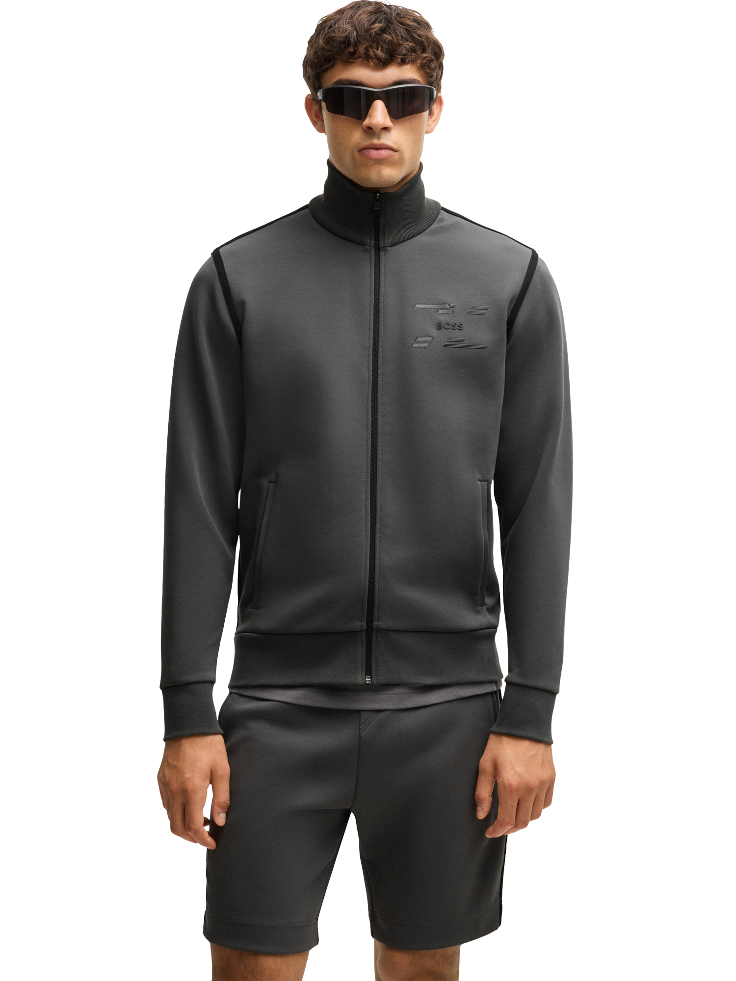Product image 1 of 5, which shows BOSS Full-Zip Jersey Sweatshirt, Dark Grey, XXL
