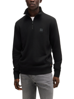 BOSS Cotton Zip-Neck Sweatshirt, Black