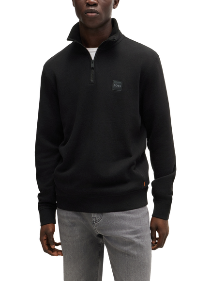 BOSS Cotton Zip-Neck Sweatshirt, Black