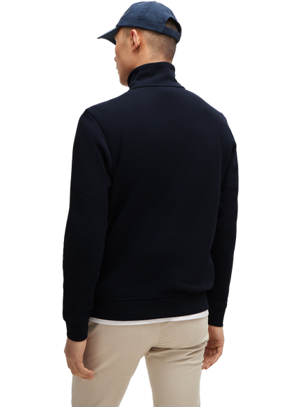 BOSS Cotton Zip-Neck Sweatshirt, Dark Blue - view 2, Dark Blue