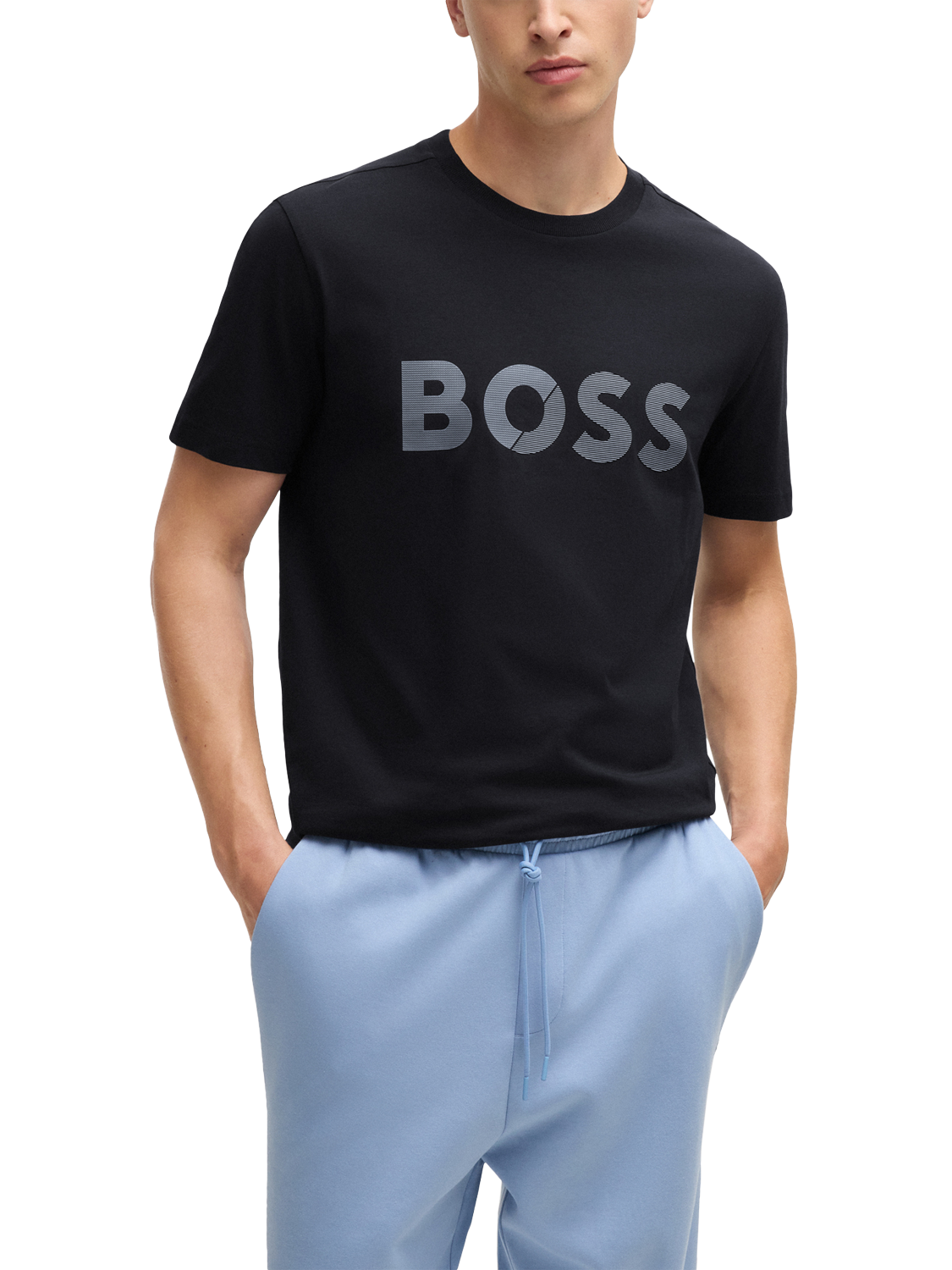 Product image 1 of 5, which shows BOSS Cotton Regular Fit Short Sleeve Logo T-Shirt, Dark Blue, M