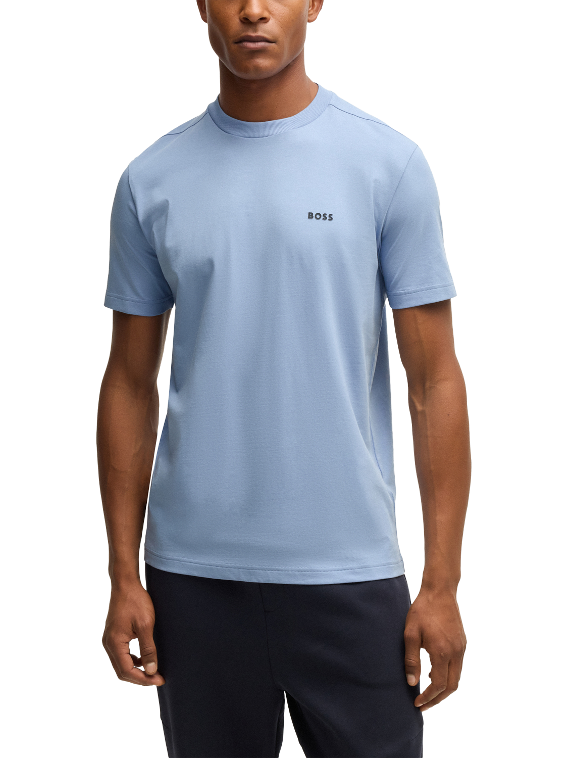 BOSS Cotton Blend Regular Fit Short Sleeve Logo T Shirt Light Blue