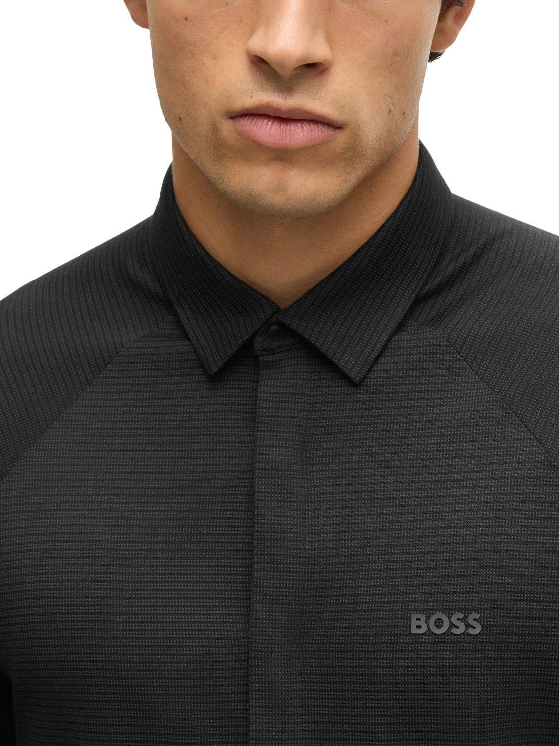 Product image 5 of 6, which shows HUGO BOSS BOSS Knitted Cotton Piqué Regular Fit Shirt, Black, L