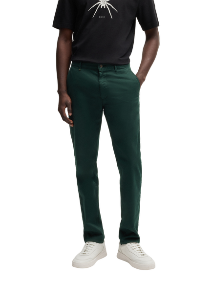 BOSS Cotton Blend Slim Fit Chinos, Dark Green, Dark Green