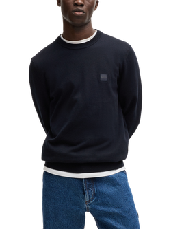 HUGO BOSS BOSS Kanovano Crew Neck Cotton Cashmere Blend Jumper, Dark Blue