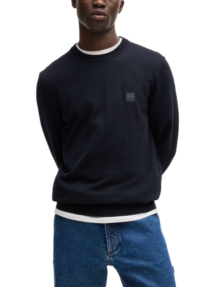 HUGO BOSS BOSS Kanovano Crew Neck Cotton Cashmere Blend Jumper, Dark Blue
