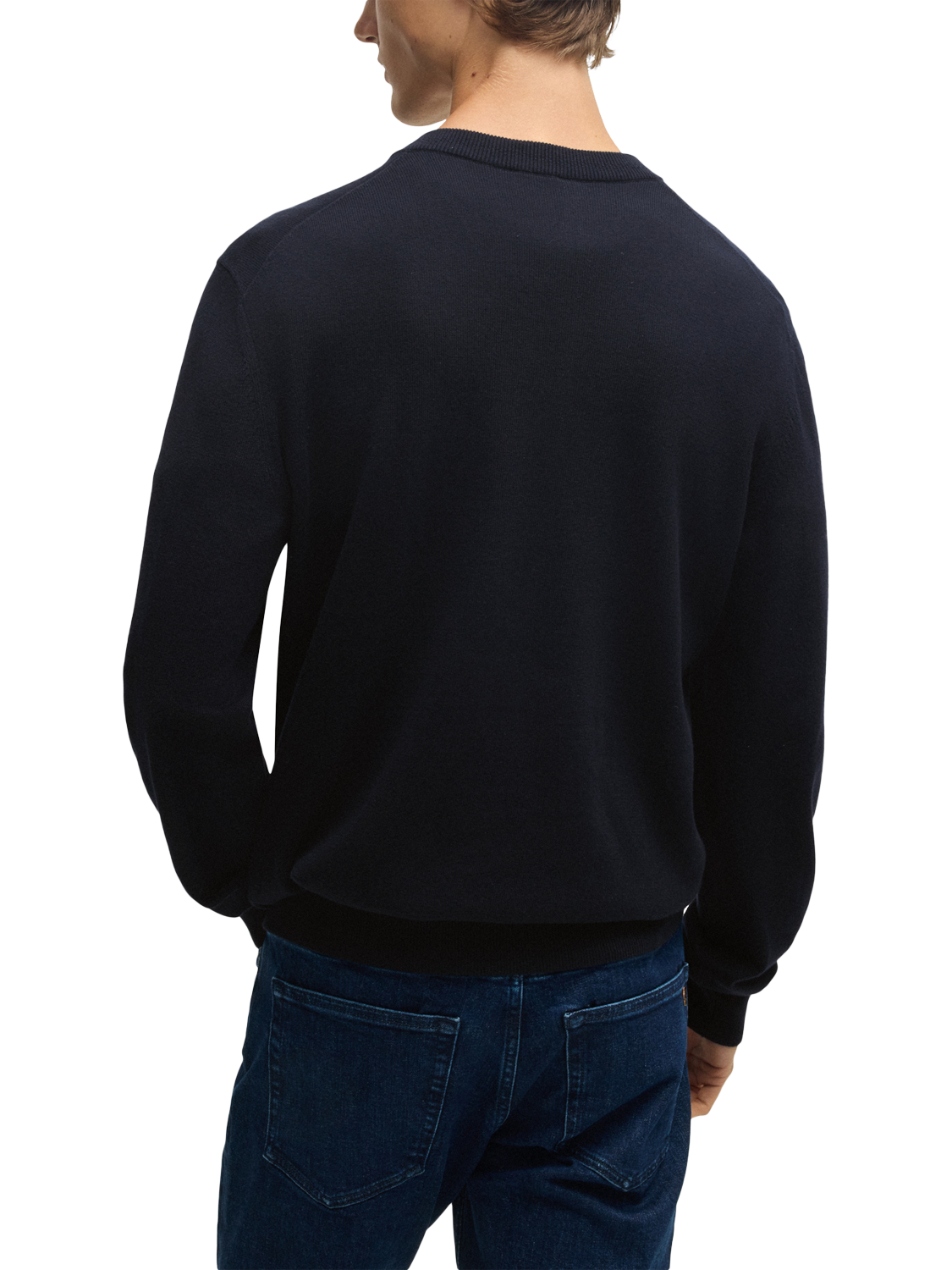 Product image 2 of 5, which shows BOSS Cotton & Cashmere V-Neck Jumper, Dark Blue, S