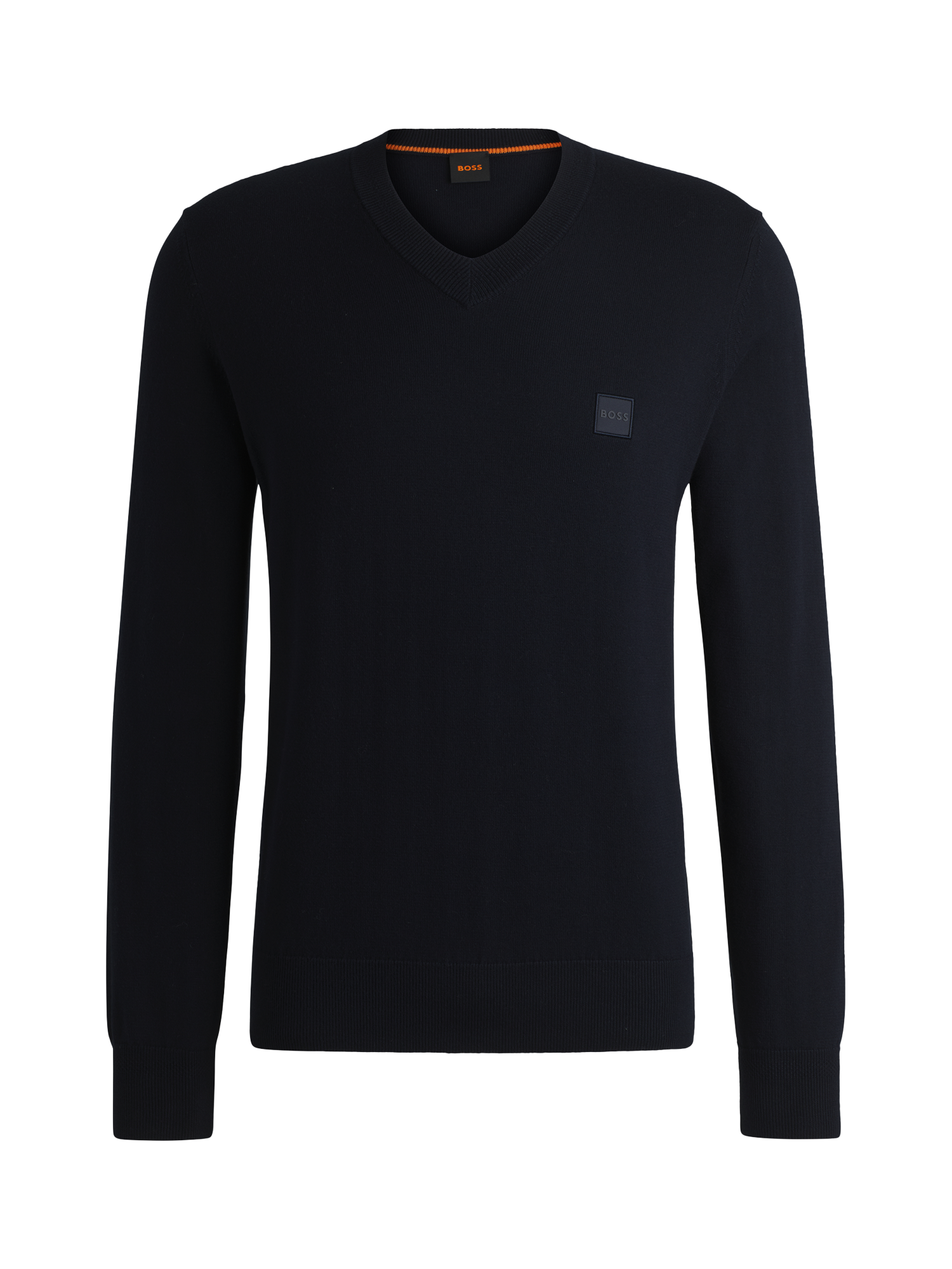 Product image 4 of 5, which shows BOSS Cotton & Cashmere V-Neck Jumper, Dark Blue, S