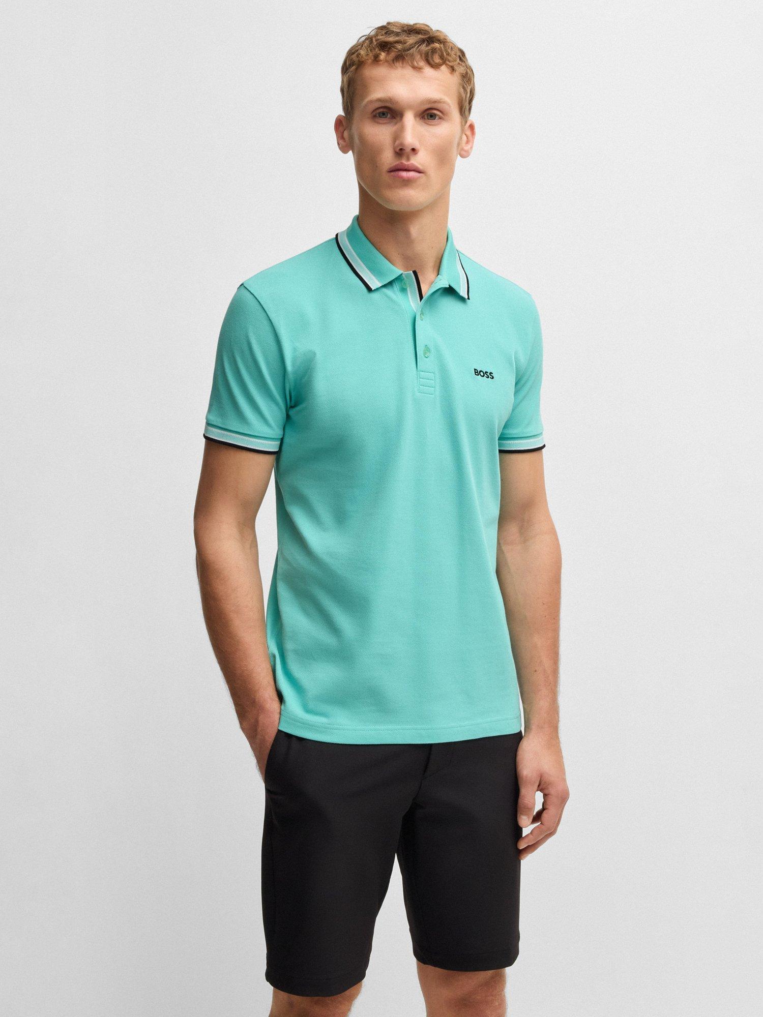 BOSS Cotton Regular Fit Short Sleeve Polo Shirt, Turquoise