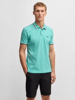 BOSS Cotton Regular Fit Short Sleeve Polo Shirt, Turquoise, Turquoise