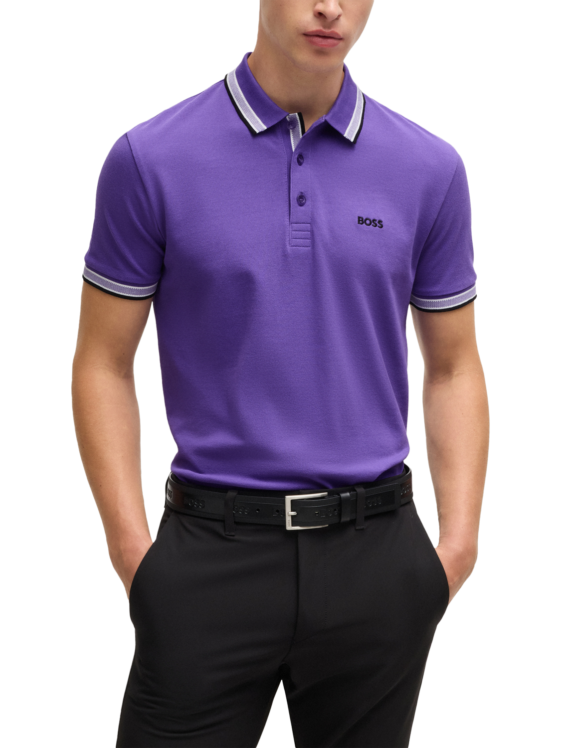 Product image 1 of 5, which shows BOSS Paddy Logo Pique Polo Shirt, Purple, 4XL