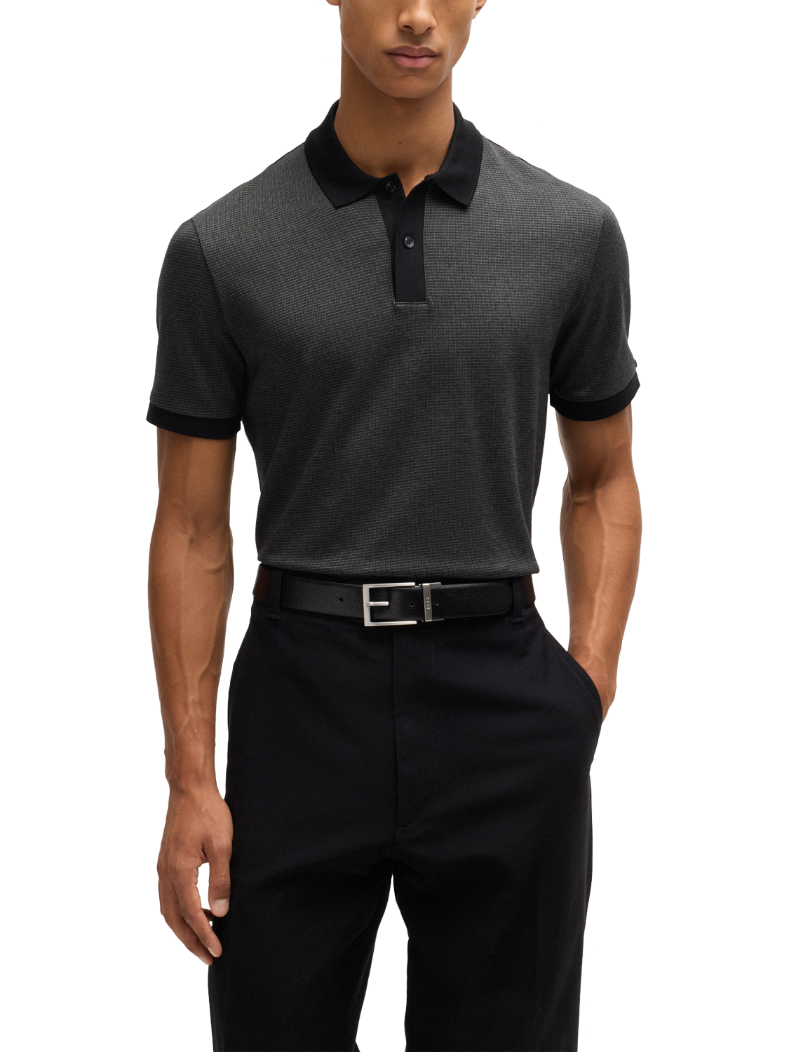 Product image 1 of 5, which shows HUGO BOSS BOSS Cotton Polo Shirt, Black, S