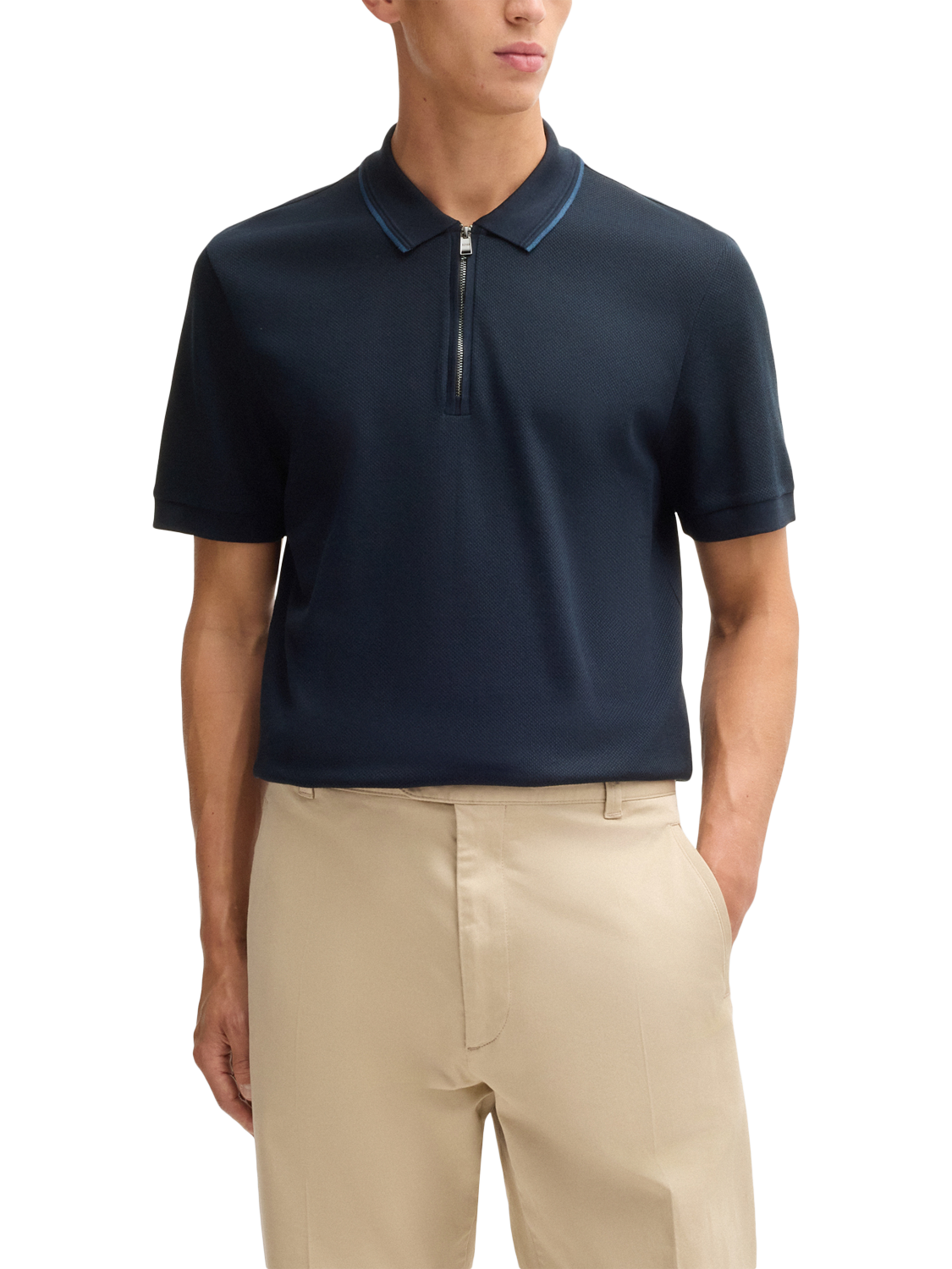 BOSS Cotton Regular Fit Short Sleeve Polo Shirt, Dark Blue