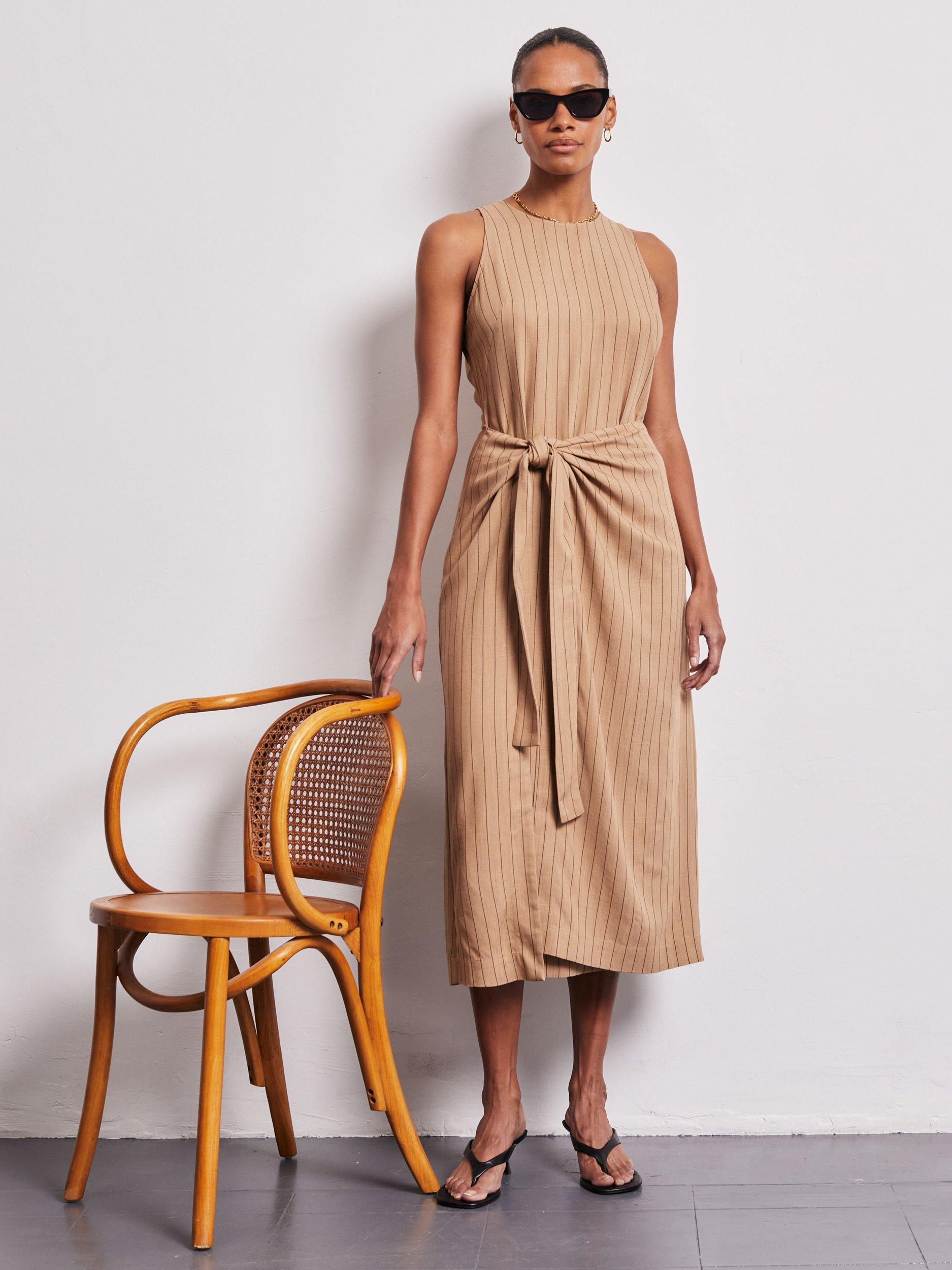 Product image 3 of 5, which shows VIVERE Frankie Tie Waist Dress, Beige, 6
