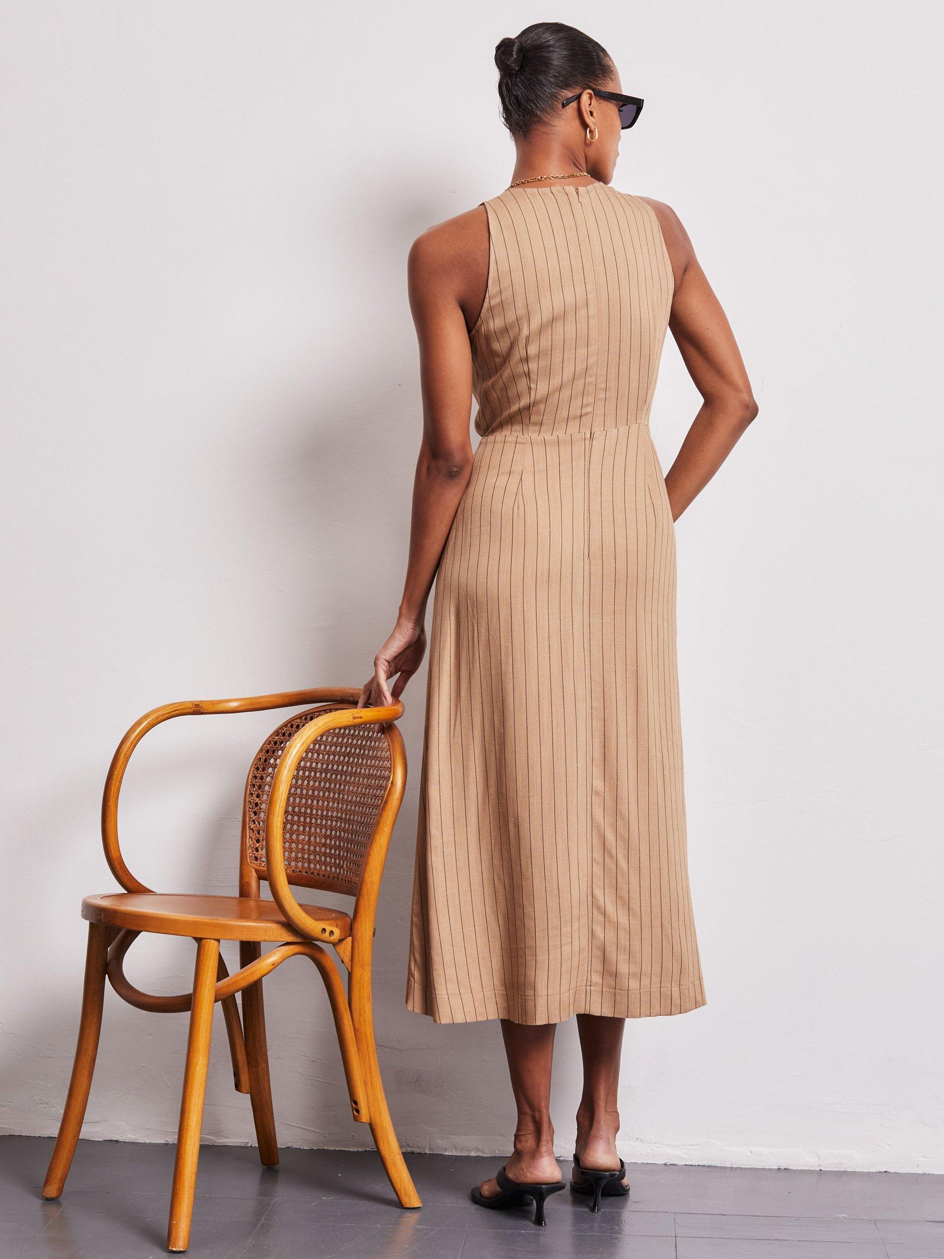 Product image 4 of 5, which shows VIVERE Frankie Tie Waist Dress, Beige, 6