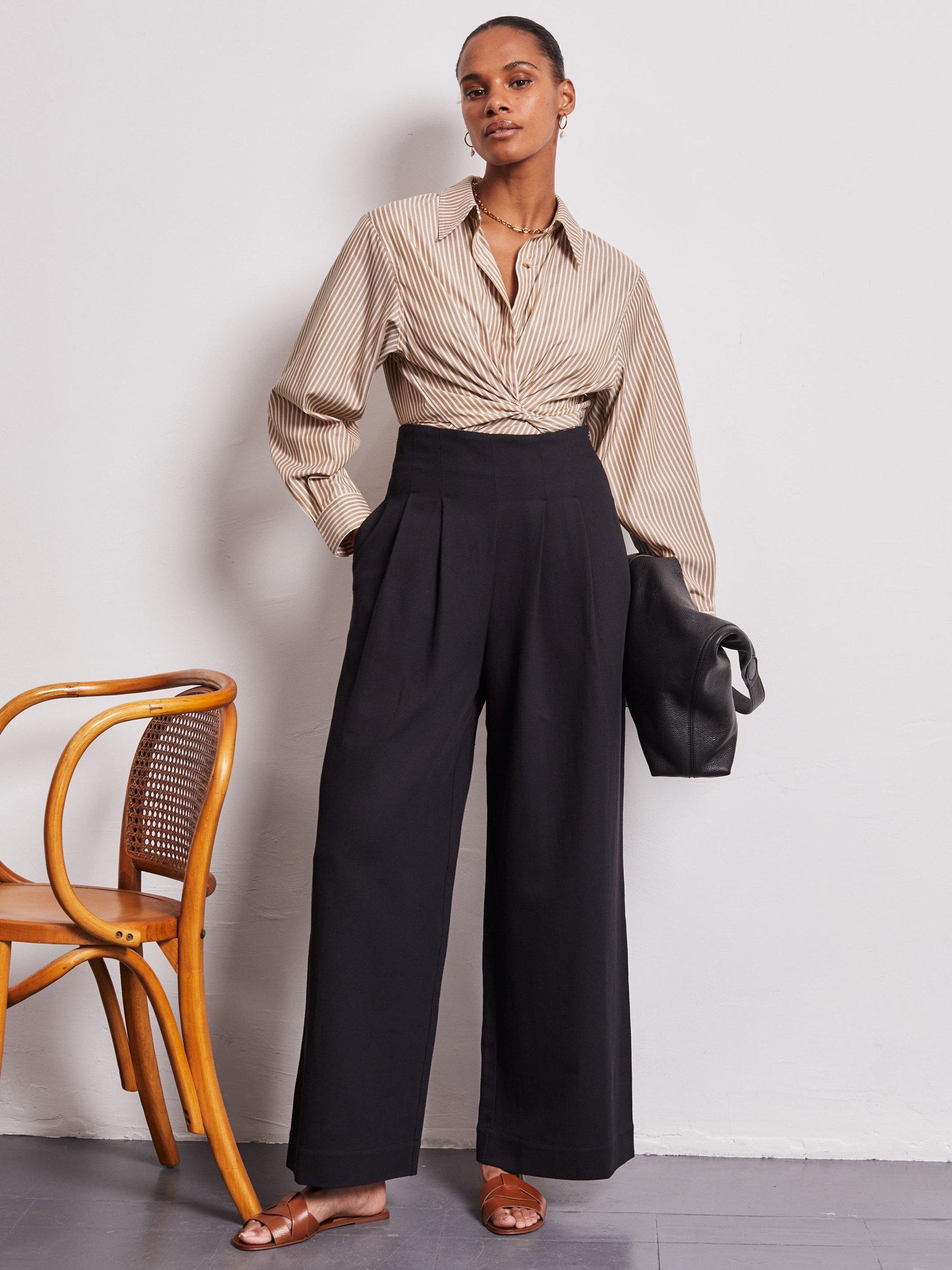 Product image 1 of 4, which shows VIVERE Nellie High Waist Palazzo Trousers, Black, 6