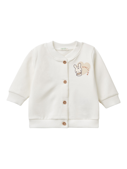 Benetton Baby Bunny Print Cardigan, Off White