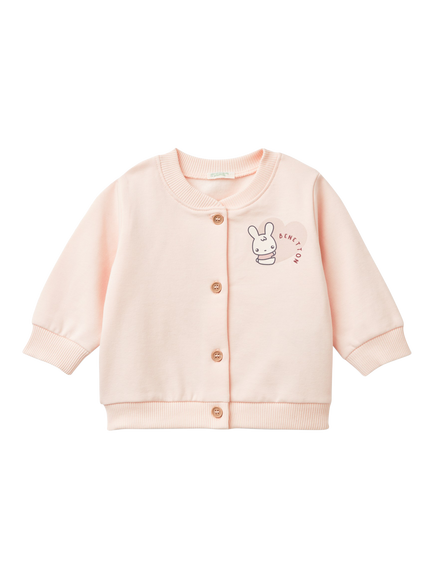 Benetton Baby Bunny Print Cardigan, Light Powder