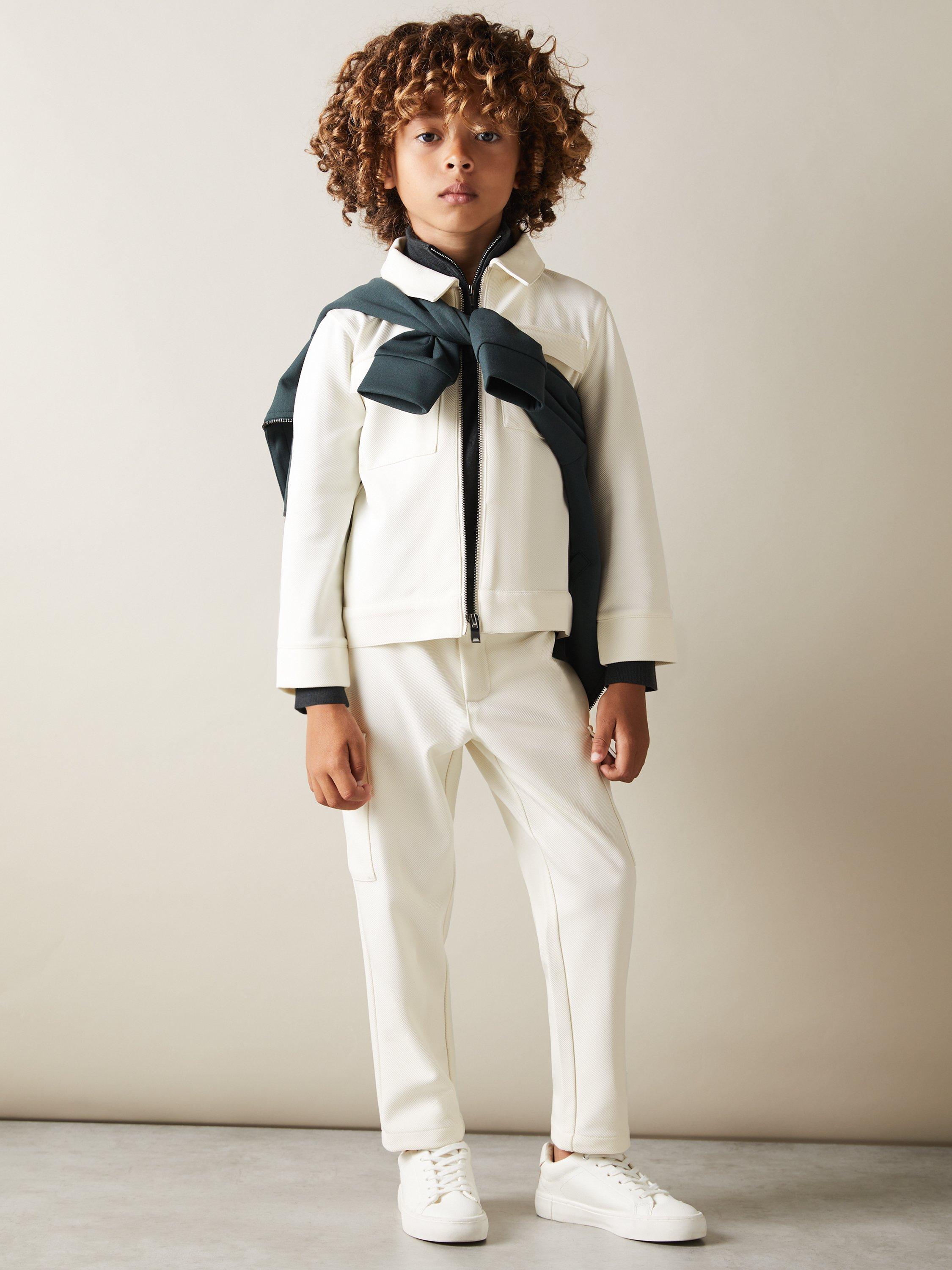Reiss Kids' Orwell Twill Cargo Trousers, Off White