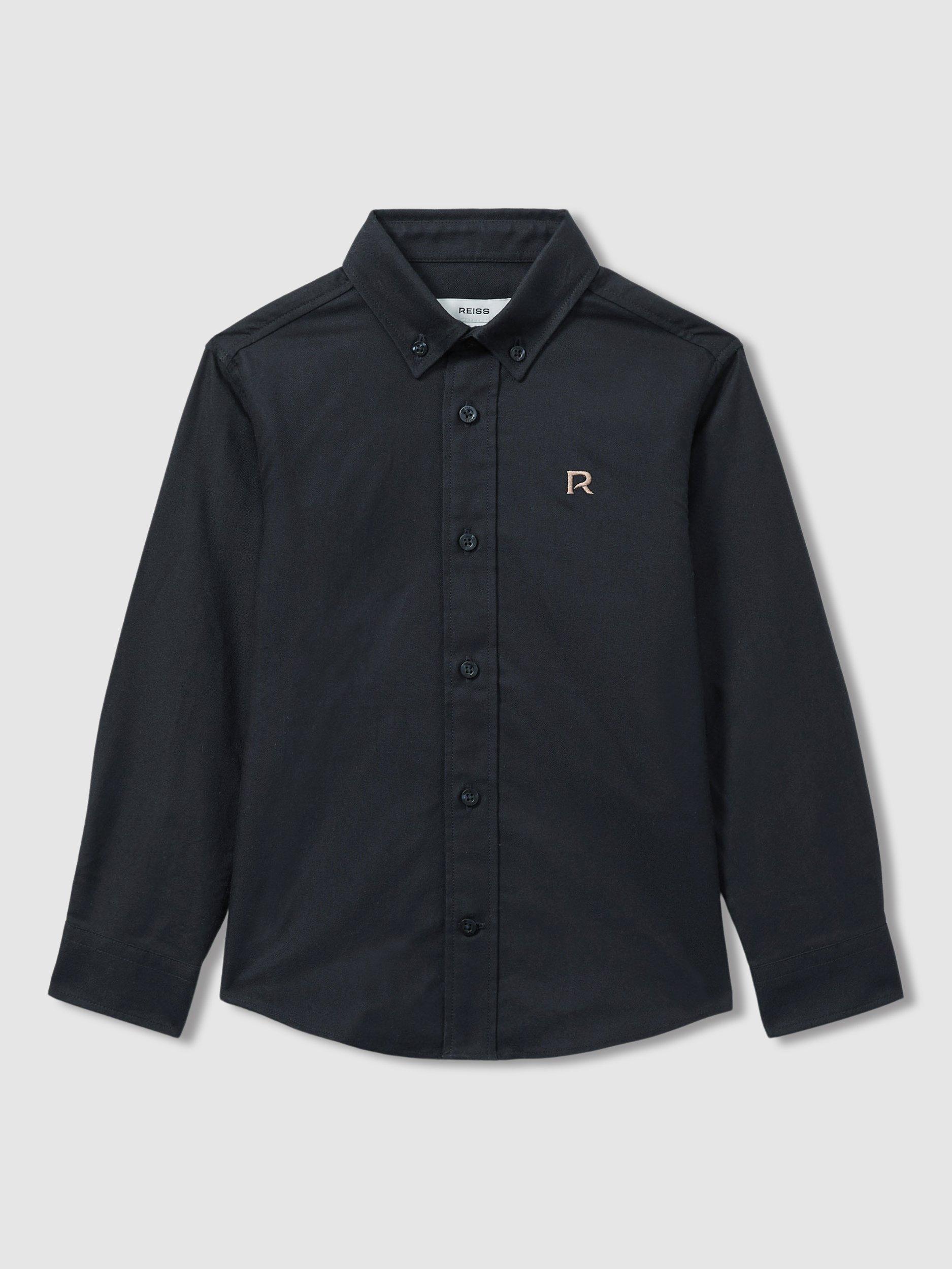 Product image 1 of 3, which shows Reiss Kids' Benton Cotton Regular Fit Logo Shirt, Navy/Camel, 7-8 years