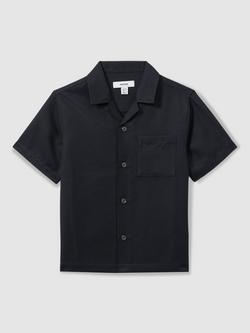 Reiss Kids' Polyester Twill Shirt, Navy - view 2, Navy