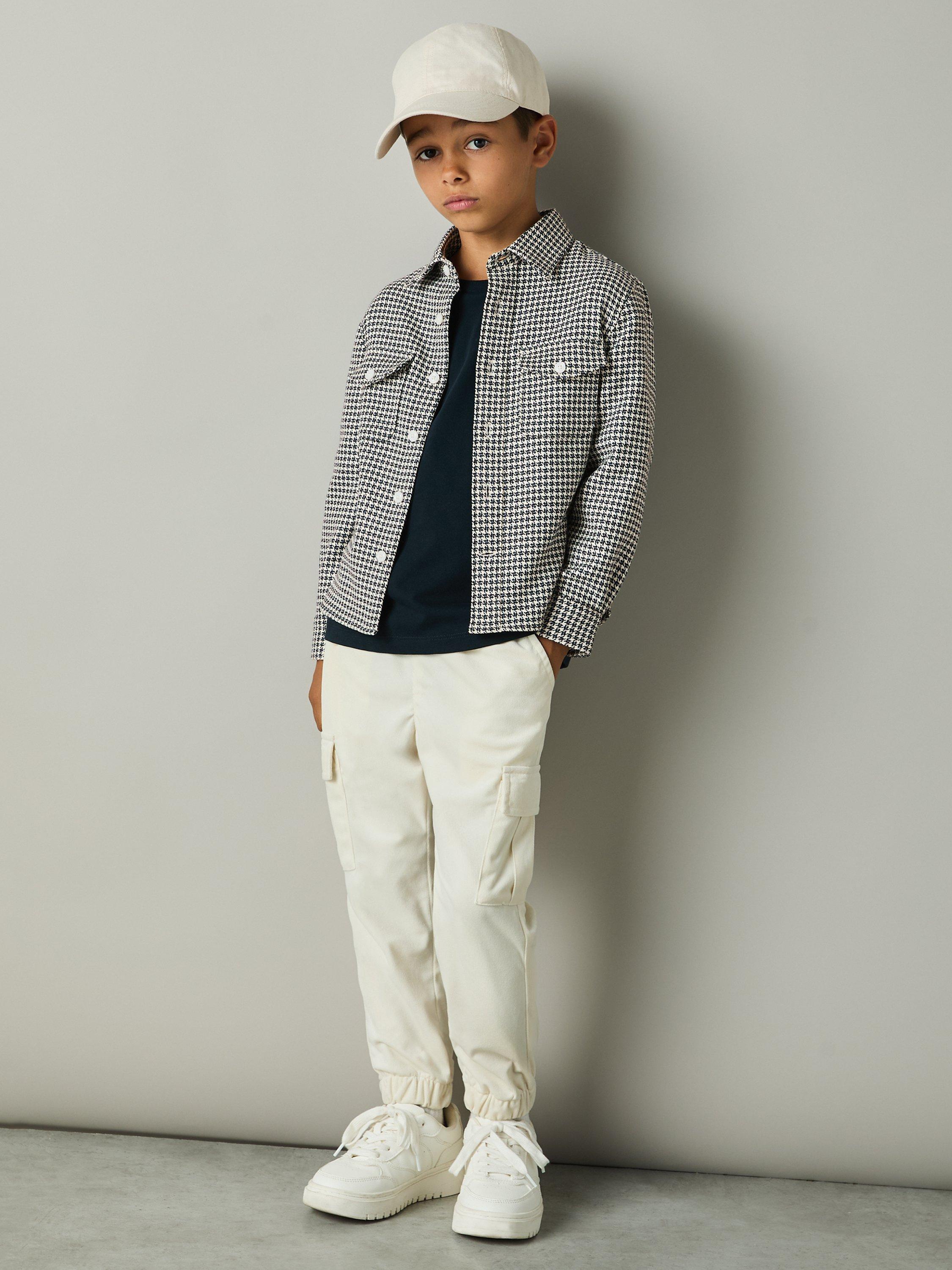 Reiss Kids' Logic Dogtooth Twill Overshirt, Blue