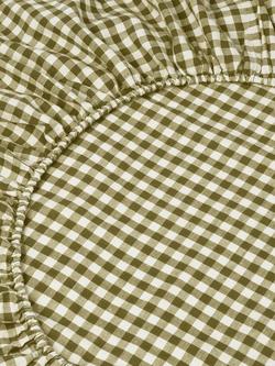 Piglet in Bed Gingham Linen Blend Fitted Sheet - view 2, Botanical Green