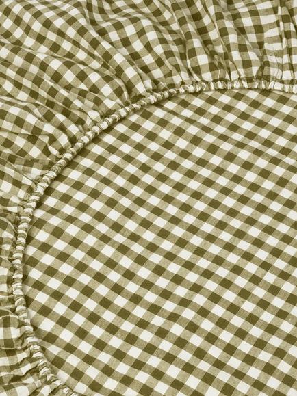 Piglet in Bed Gingham Linen Blend Fitted Sheet - view 2, Botanical Green