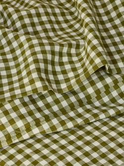 Piglet in Bed Gingham Linen Blend Flat Sheet, Botanical Green