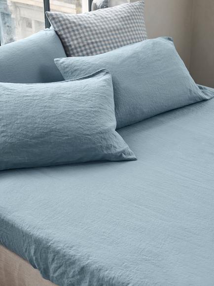 Piglet in Bed Linen Blend Fitted Sheet, Dusk Blue