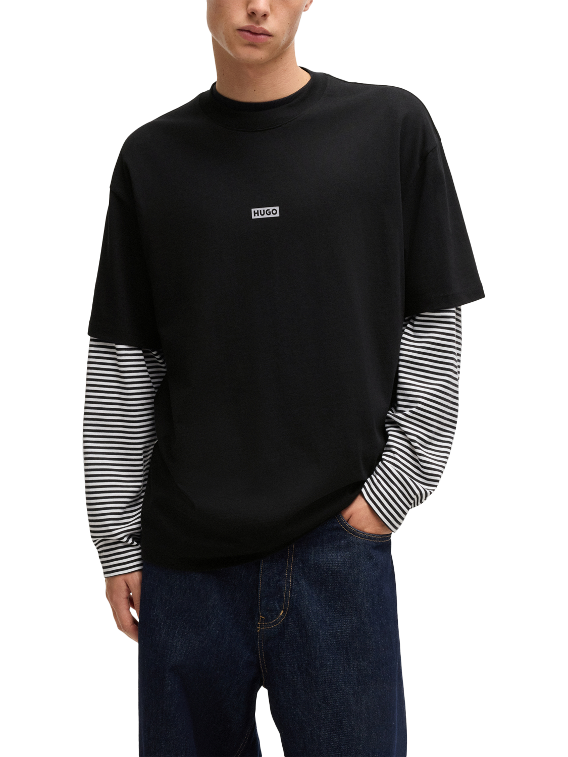 Product image 1 of 6, which shows HUGO Cotton Regular Fit Short Sleeve Logo T-Shirt, Black, M