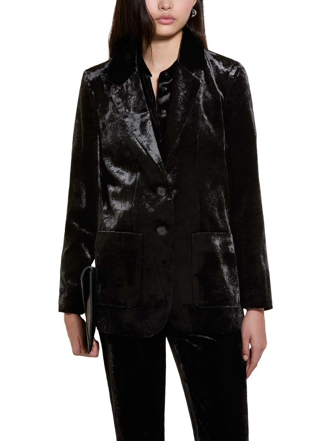 Product image 1 of 5, which shows SISLEY Single Breasted Velvet Blazer, Black, 8