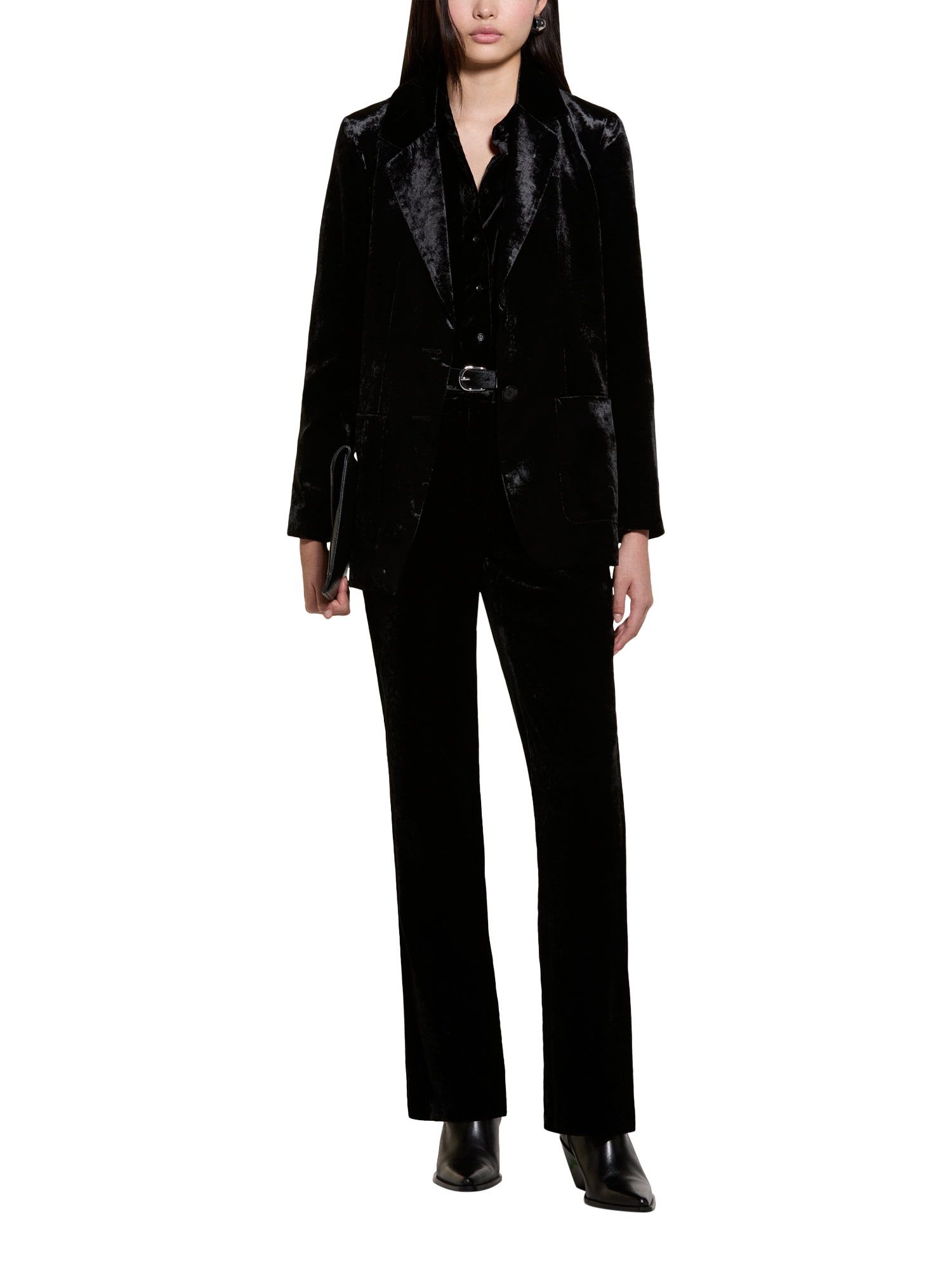 Product image 3 of 5, which shows SISLEY Single Breasted Velvet Blazer, Black, 8