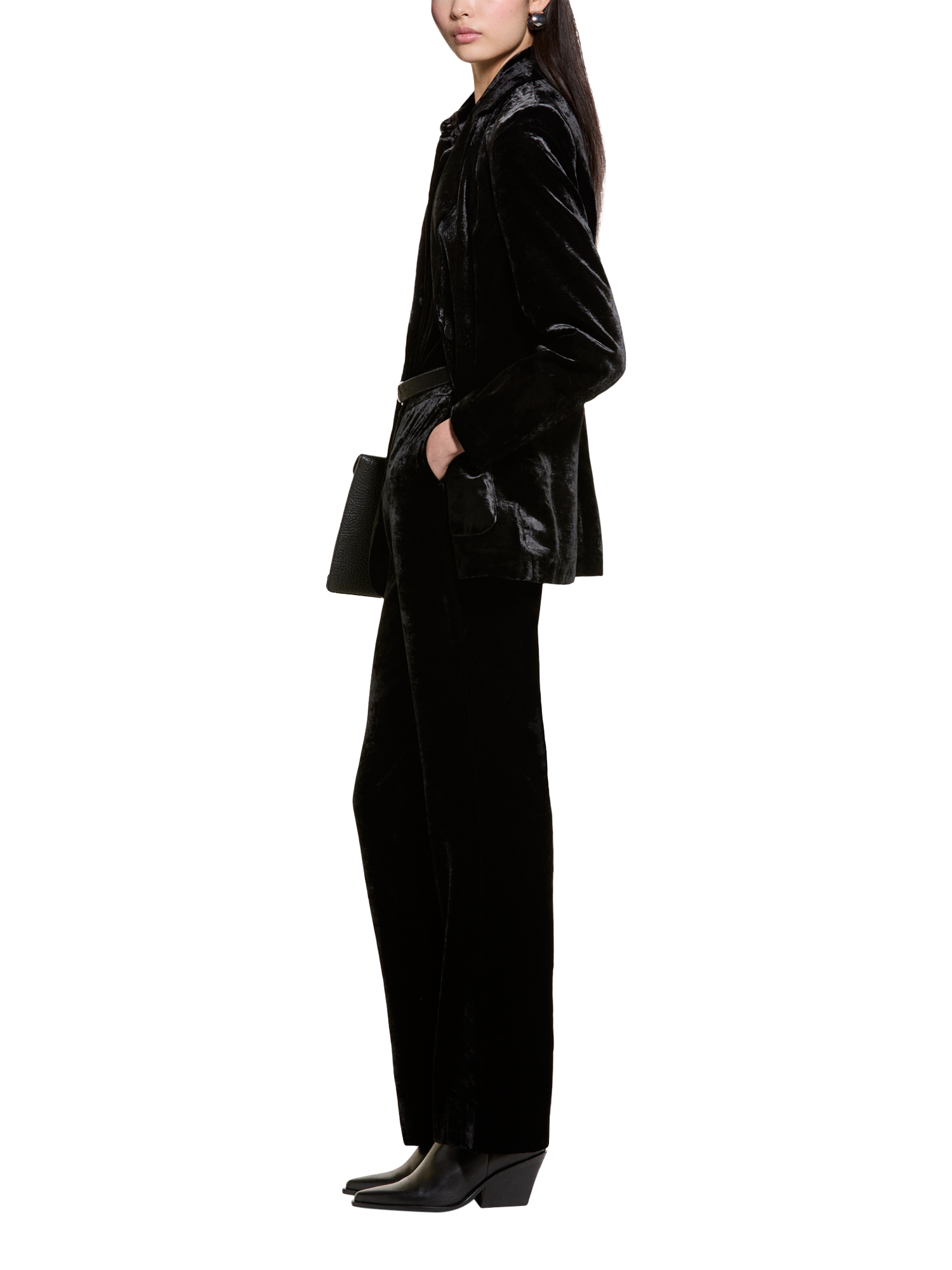 Product image 4 of 5, which shows SISLEY Single Breasted Velvet Blazer, Black, 8