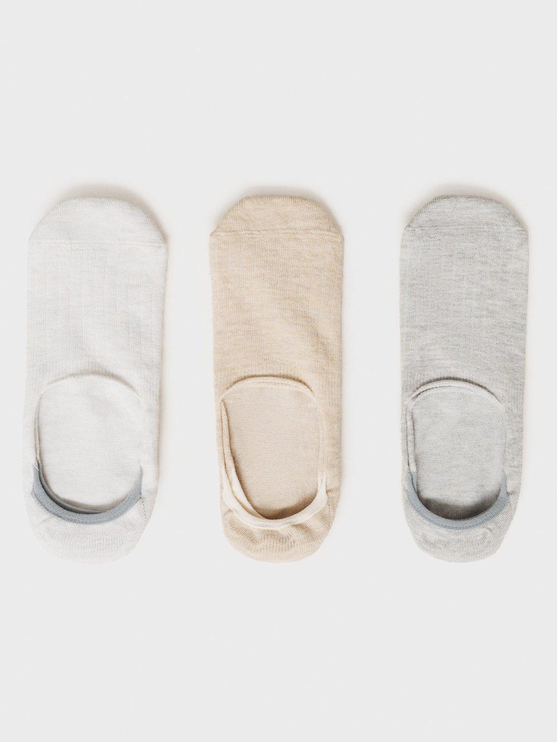 Product image 1 of 3, which shows Mango Pinkca Slip On Socks, Pack of 3, White/Beige/Grey, 6-8