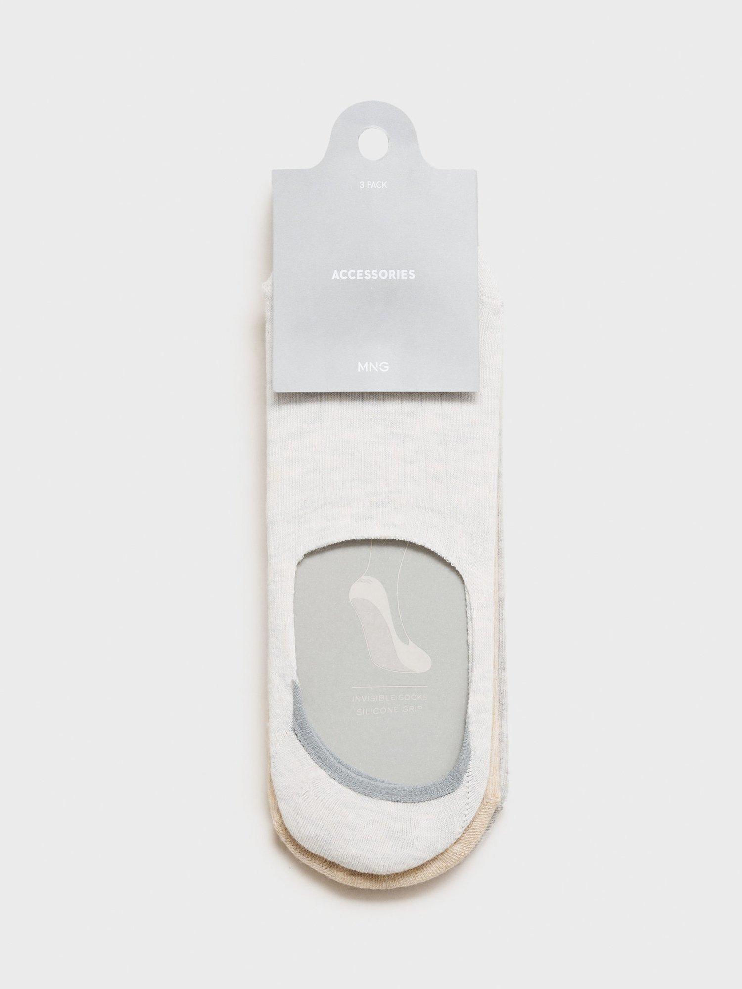 Product image 2 of 3, which shows Mango Pinkca Slip On Socks, Pack of 3, White/Beige/Grey, 6-8
