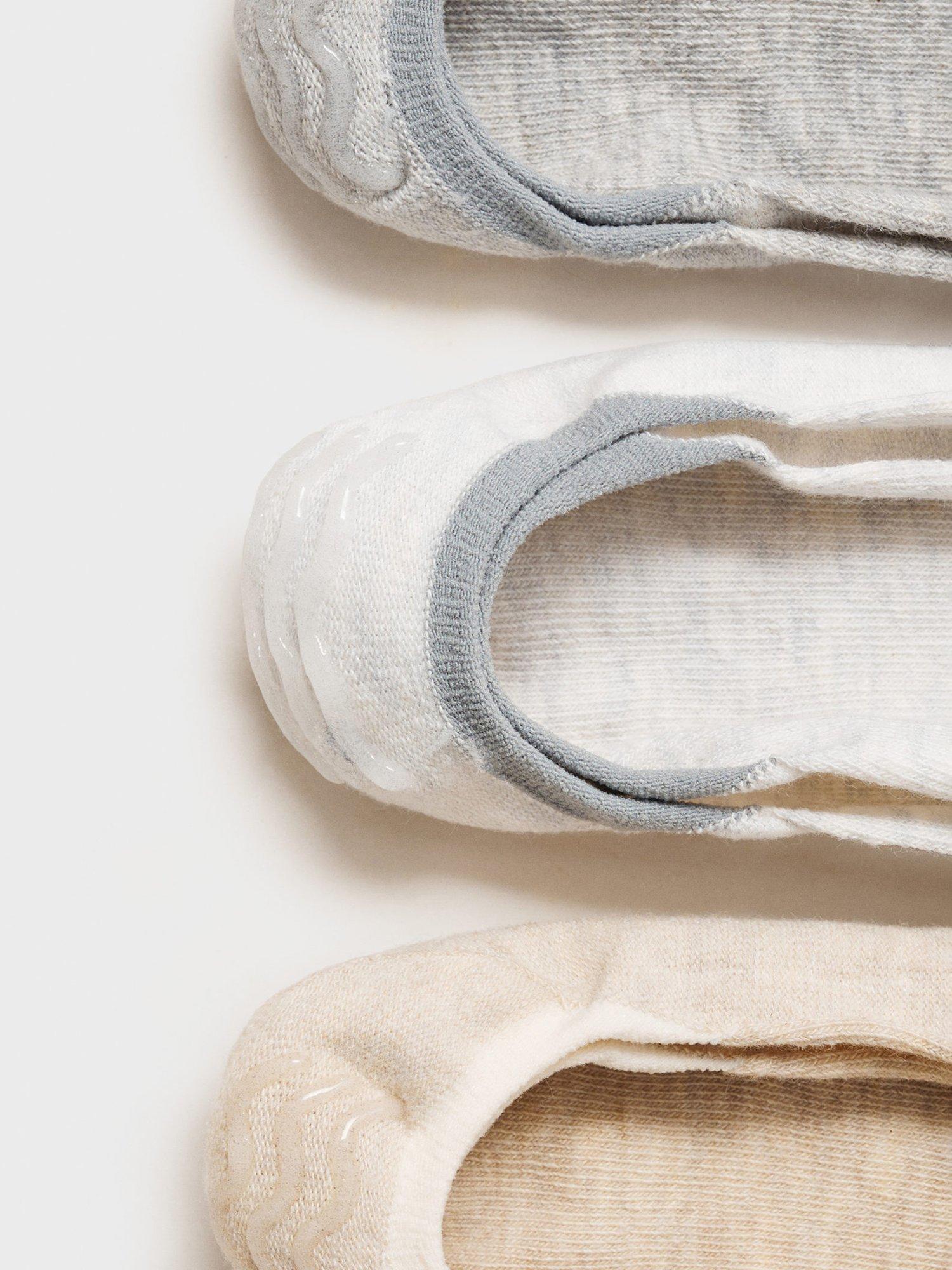 Product image 3 of 3, which shows Mango Pinkca Slip On Socks, Pack of 3, White/Beige/Grey, 6-8