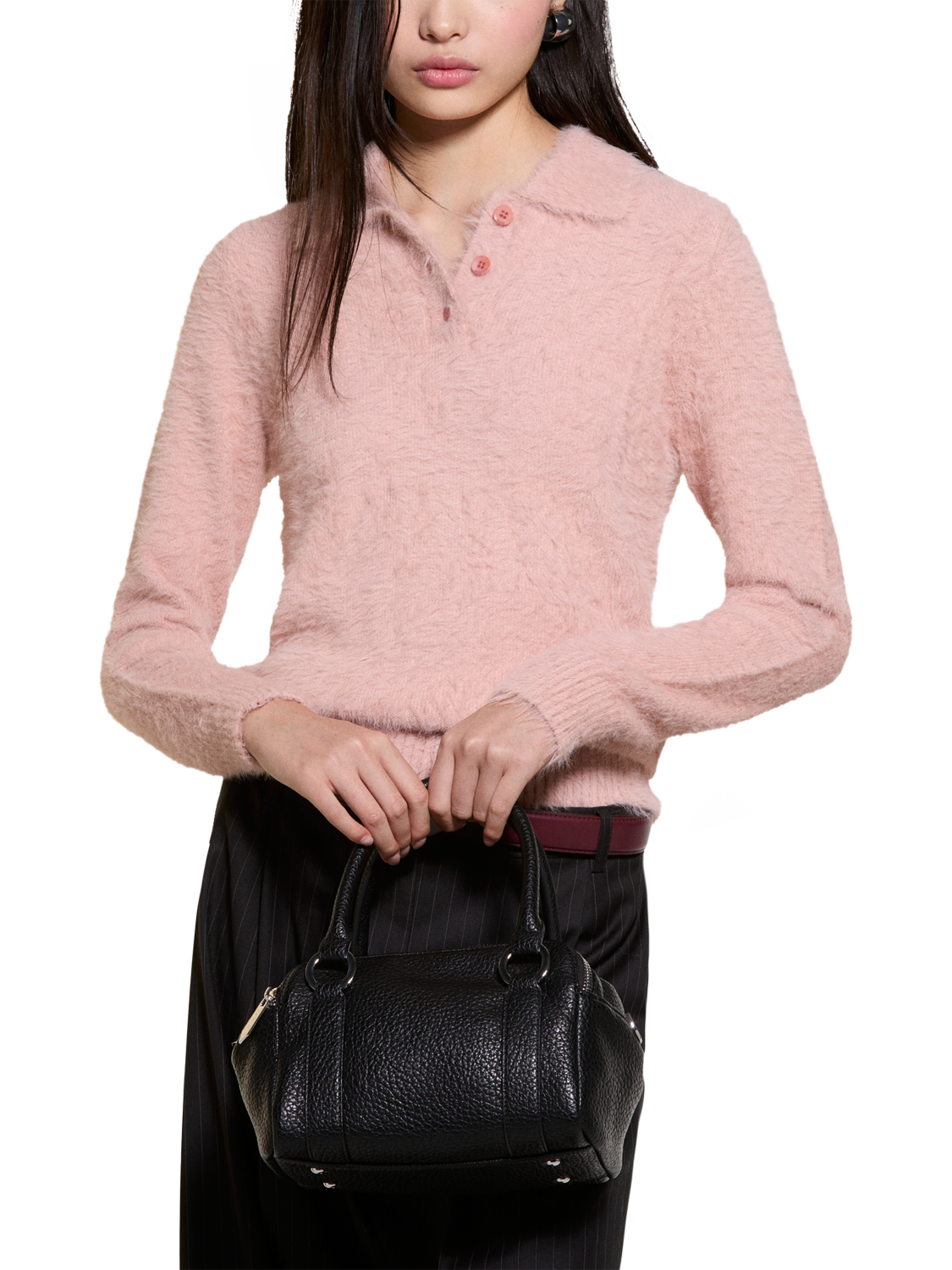 SISLEY Faux Fur Polo Shirt, Pink