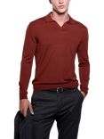 SISLEY Wool Blend Regular Fit Long Sleeve Polo Shirt, Red