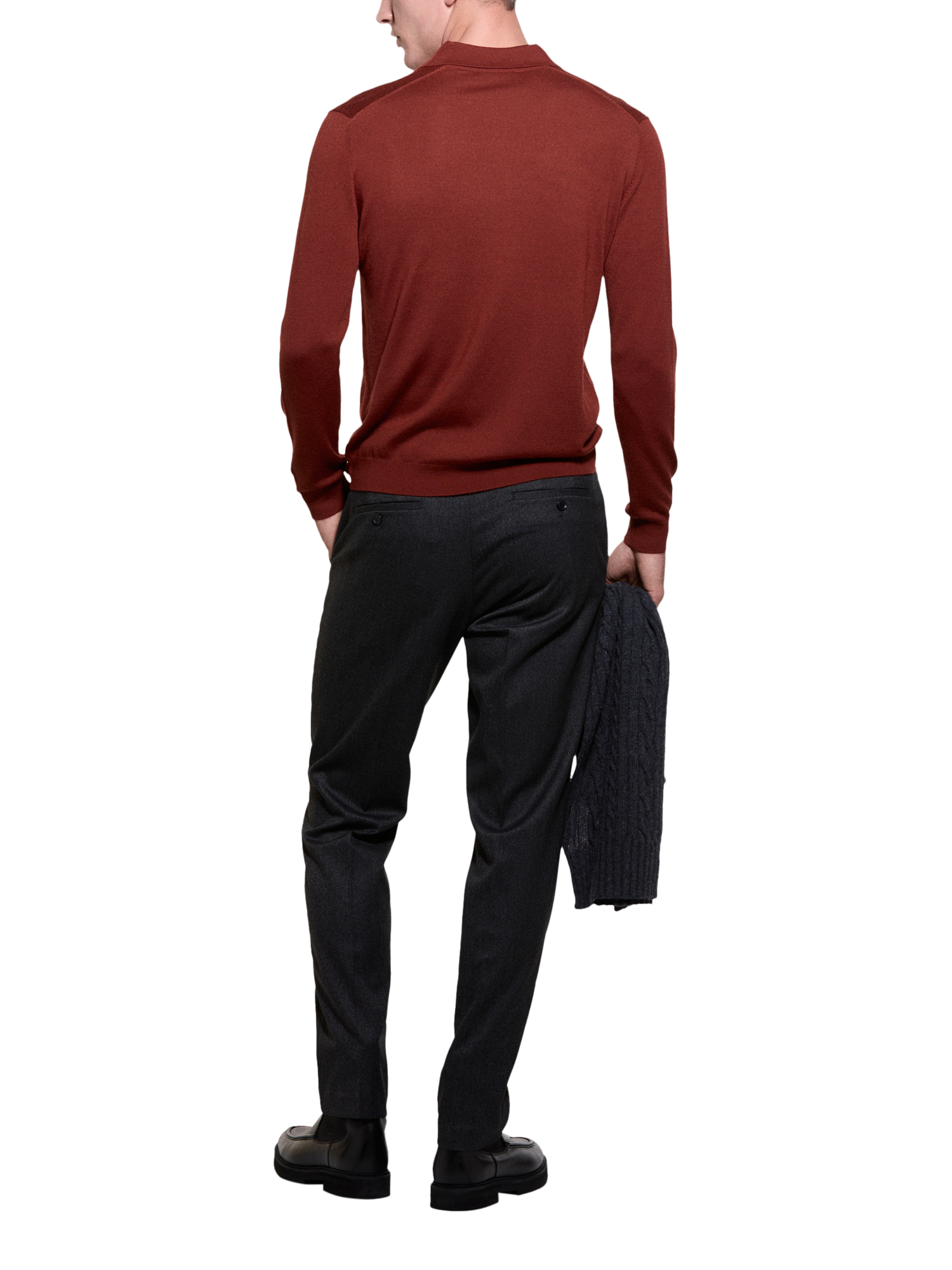 Product image 2 of 4, which shows SISLEY Wool Blend Regular Fit Long Sleeve Polo Shirt, Red, XXL