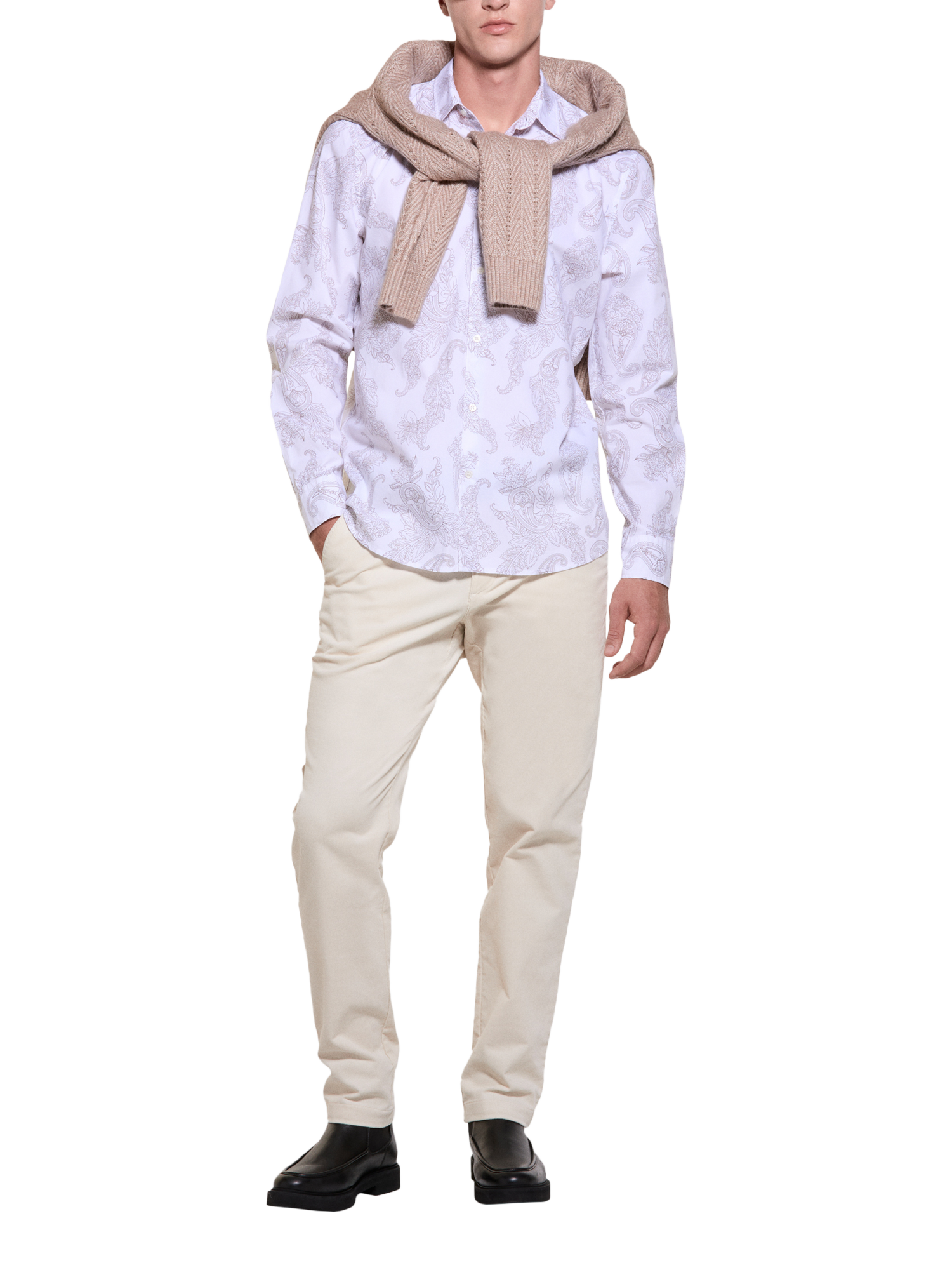 Product image 3 of 5, which shows SISLEY Cotton Regular Fit Paisley Shirt, White, 15.5