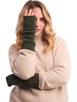 Celtic & Co. Super Soft Pure Wool Wrist Warmers - view 2, Olive