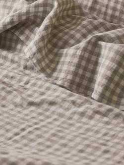 Piglet in Bed Gingham Linen Blend Flat Sheet, Mushroom