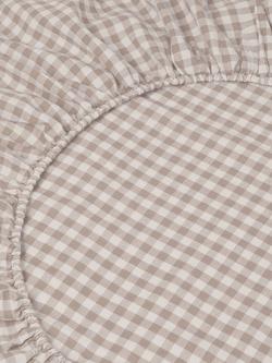 Piglet in Bed Gingham Linen Fitted Sheet - view 2, Mushroom