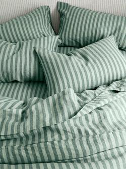 Piglet in Bed Pembroke Stripe Linen Blend Fitted Sheet, Pine Green