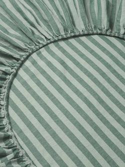 Piglet in Bed Pembroke Stripe Linen Blend Fitted Sheet - view 2, Pine Green